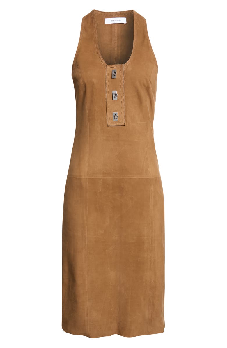 FERRAGAMO Racerback Nubuck Dress, Main, color, Clay Chiaro Noce