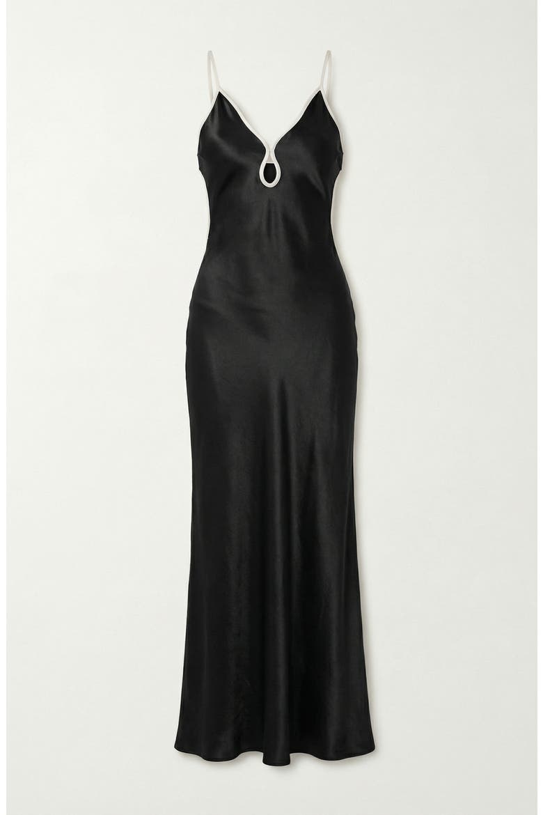Satin Plunging Cutout Maxi Dress, Alternate, color, Black / Cream
