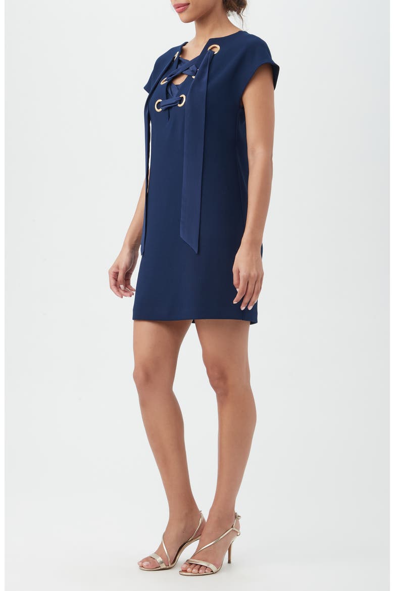 Orlando Cap Sleeve Lace-Up Shift Dress, Alternate, color, INK