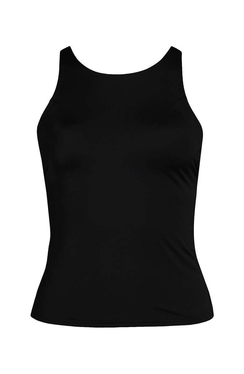Lands' End D-Cup Tugless High Neck Strappy Back Tankini Swimsuit Top, Alternate, color, Black