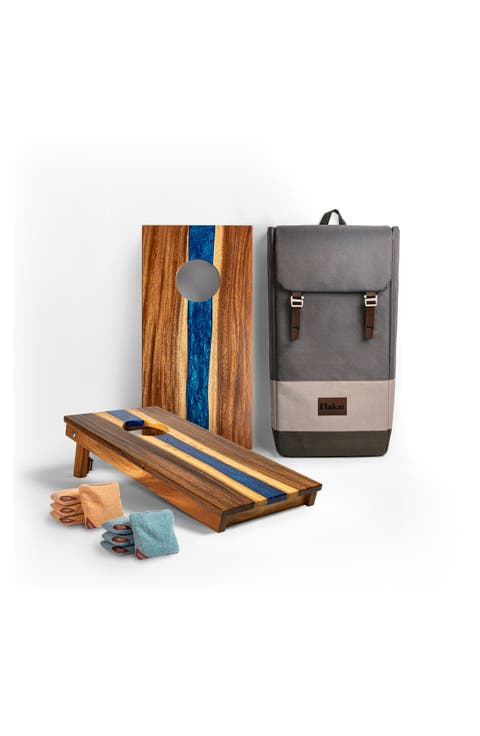 1ft x 2ft Orange Mountain Epoxy Resin Wood Compact Travel Cornhole Board Set