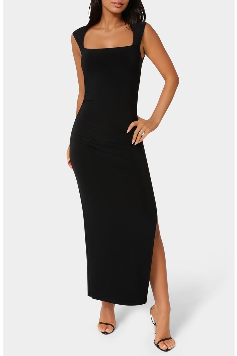 Square Neck Midi Dress, Main, color, BLACK