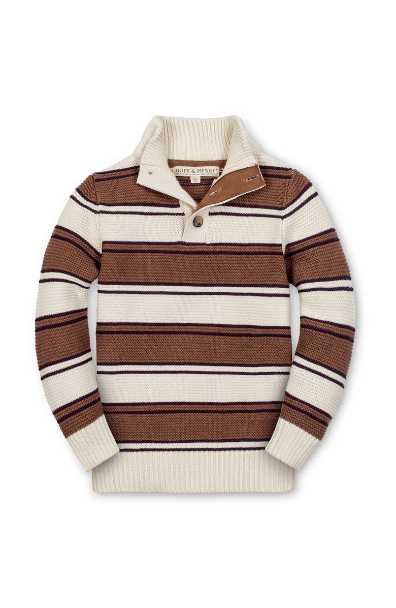 Hope & Henry Kids' Organic Mock Neck Stripe Sweater, Main, color, Cinnamon Stripe