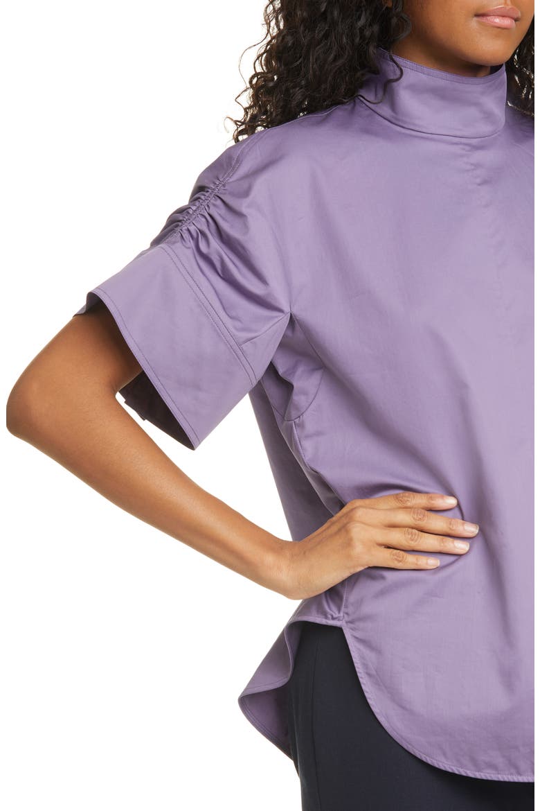 Shirred Sleeve Eco Poplin Top, Alternate, color, GREY PURPLE