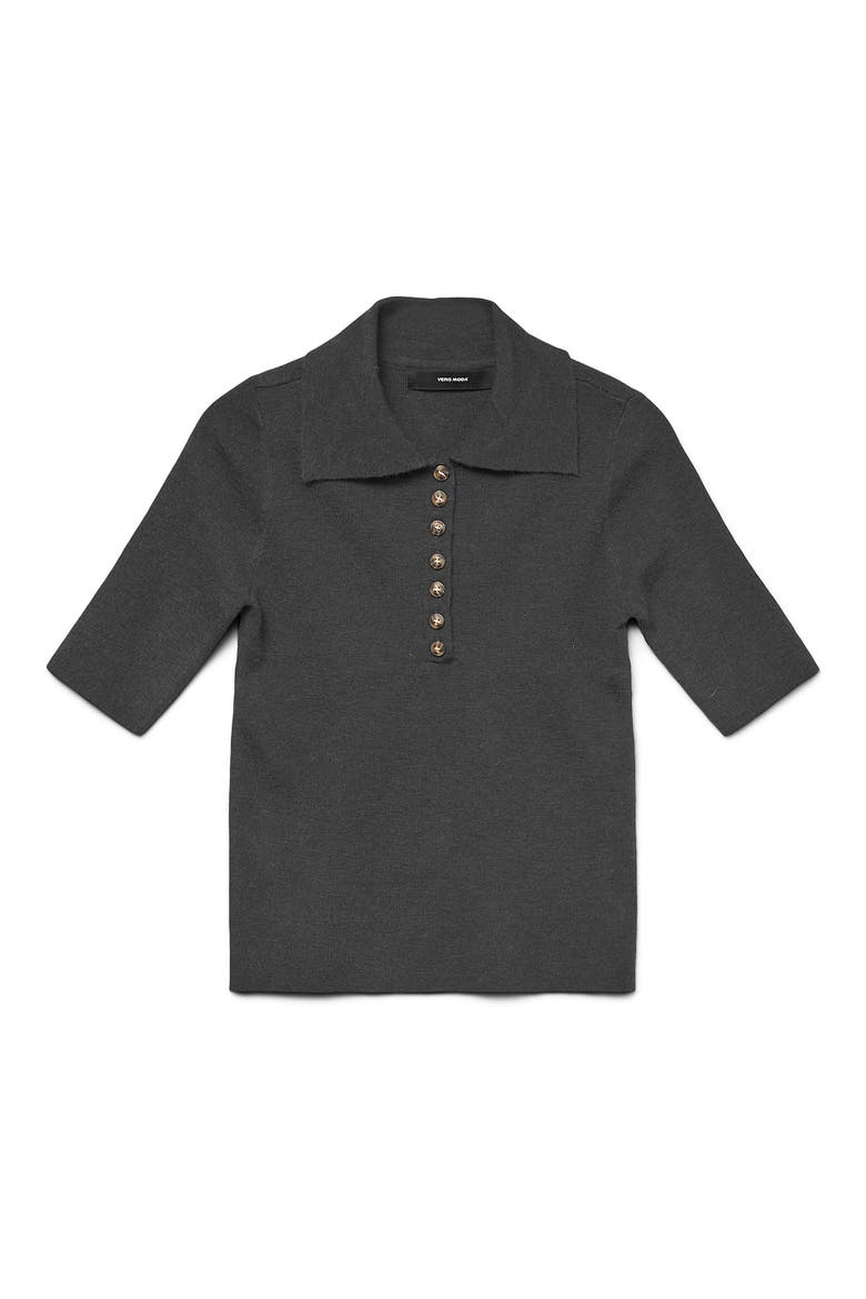 Marina Elbow Sleeve Polo Sweater, Alternate, color, DARK GREY MELANGE