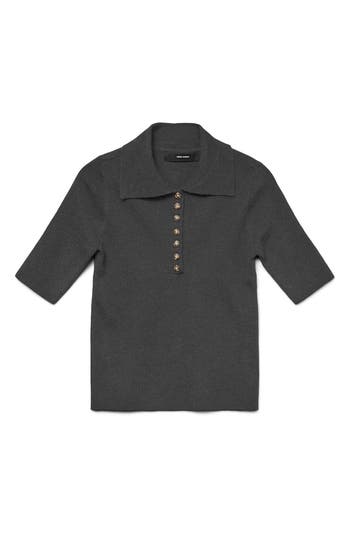 Vero Moda Marina Elbow Sleeve Polo Sweater In Gray