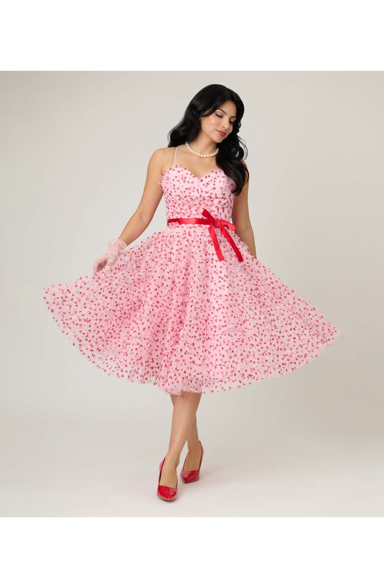 Unique Vintage Tulle Sweetheart Cupcake Swing Dress, Main, color, Pink W/ Red Hearts
