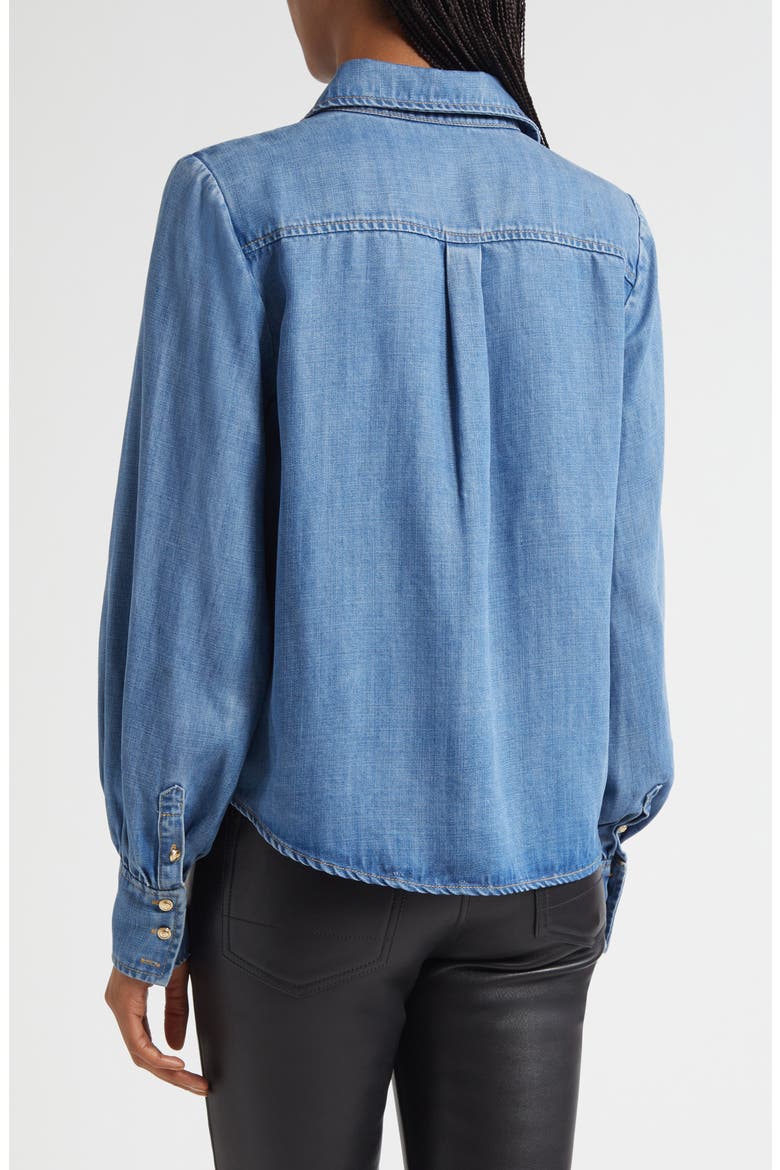 Rhinestone Detail Denim Button-Up Shirt, Alternate, color, CIEL
