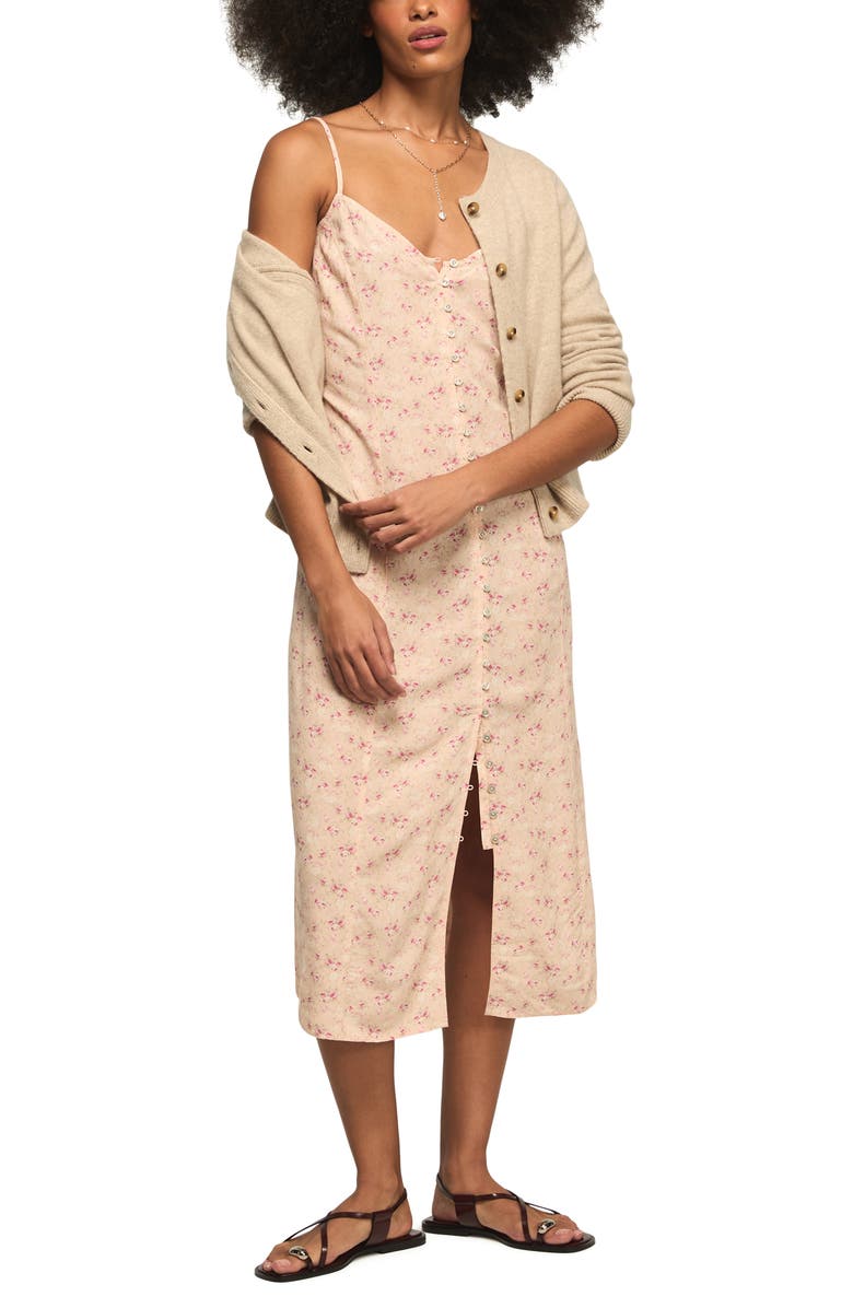 Lucky Brand Simone Floral Midi Slipdress, Alternate, color, Peach Floral