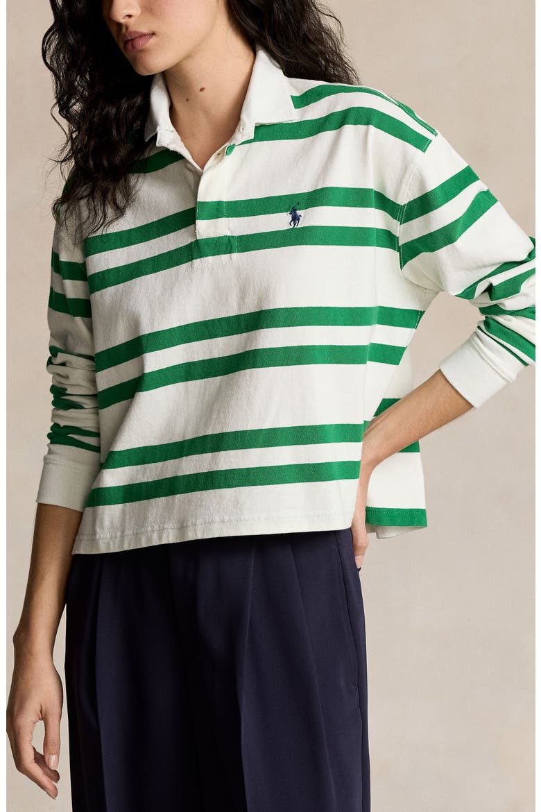 Stripe Cotton Rugby Shirt, Alternate, color, DECKWASH WHITE/ HILLSIDE GREEN