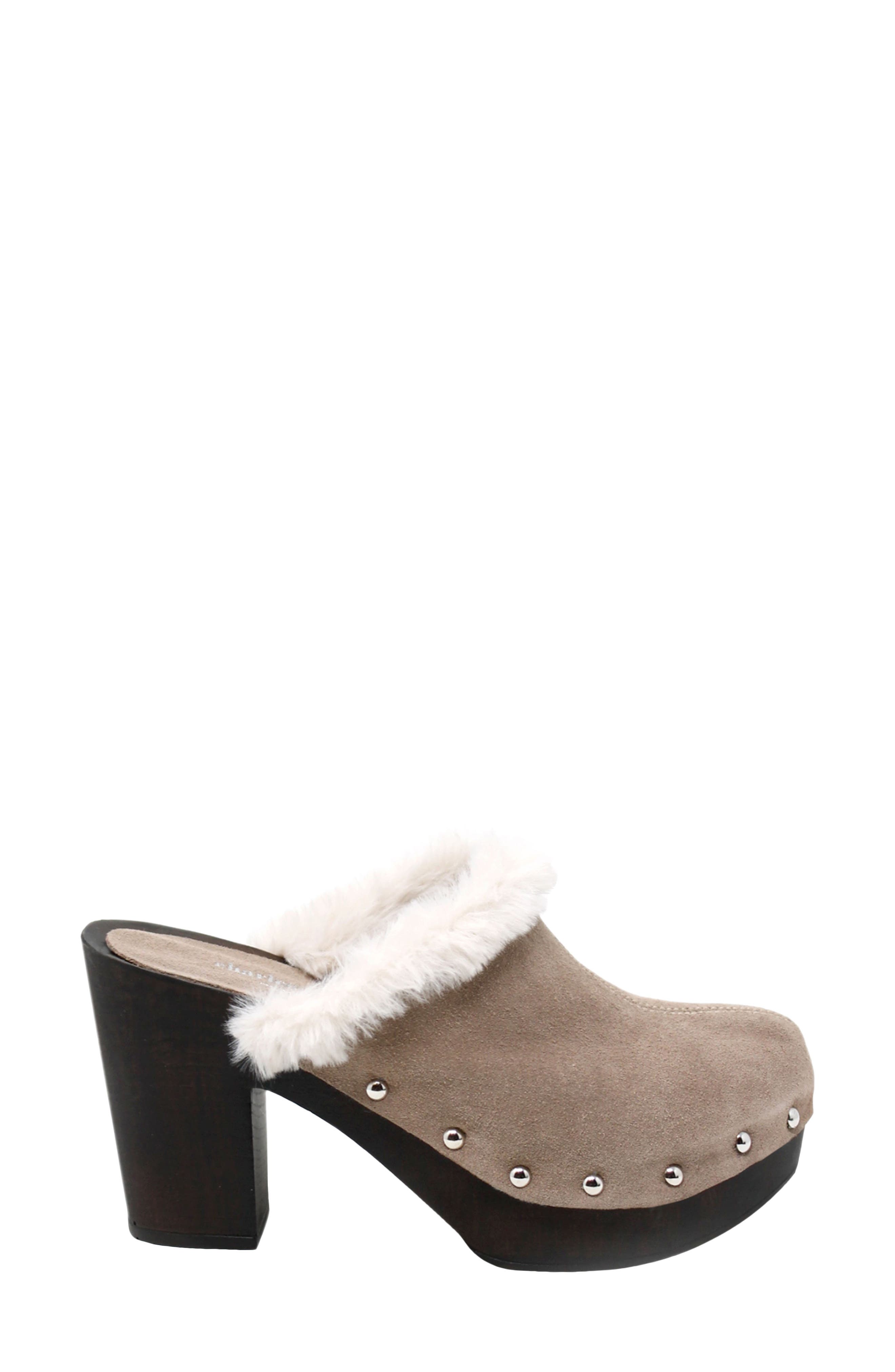 Limited Faux Fur Clog, Alternate, color, TAUPE SUEDE