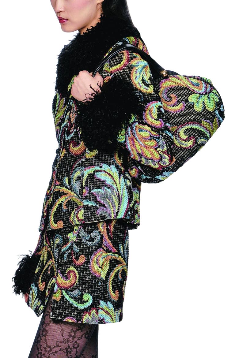 Tapestry Faux Fur Jacket, Alternate, color, Black Multi