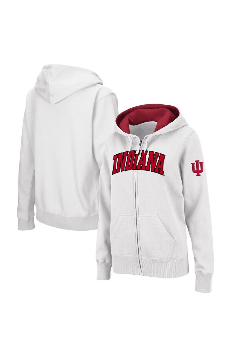 COLOSSEUM Women's Colosseum White Indiana Hoosiers Arched Name Full-Zip Hoodie, Main, color, White