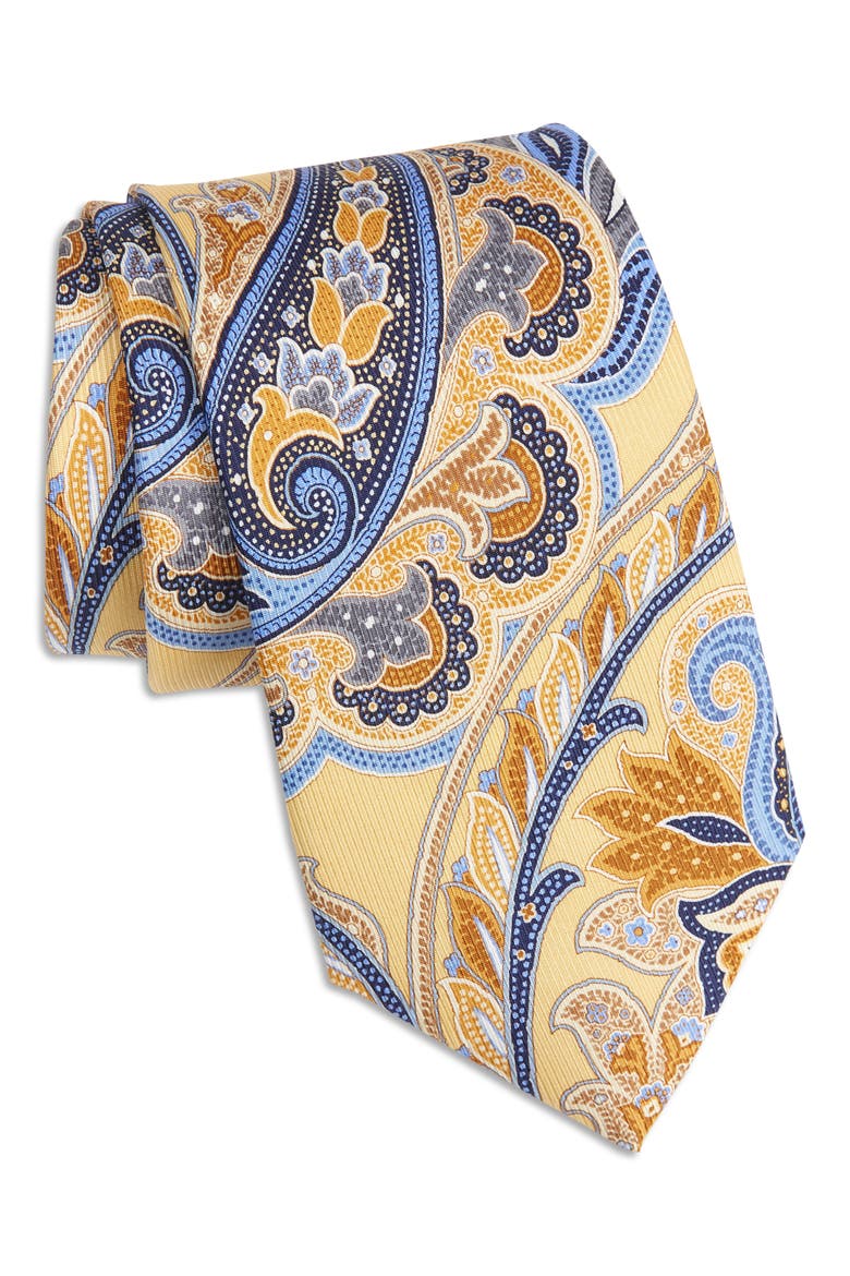 Paisley Silk X-Long Tie, Main, color, YELLOW