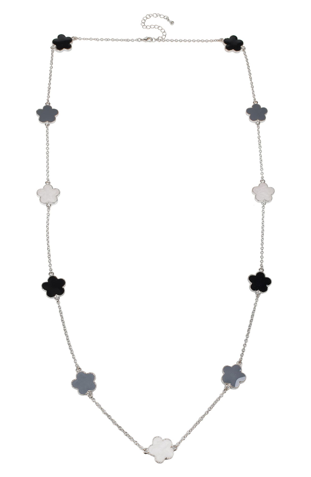 JARDIN Tri-Tone Clover Station Chain Long Necklace