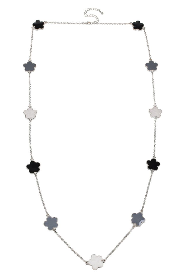 Tri-Tone Clover Station Chain Long Necklace (Nordstrom Exclusive), Main, color, WHITE BLACK / SILVER