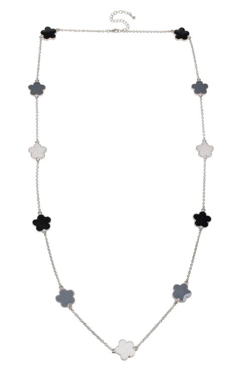 Tri-Tone Clover Station Chain Long Necklace