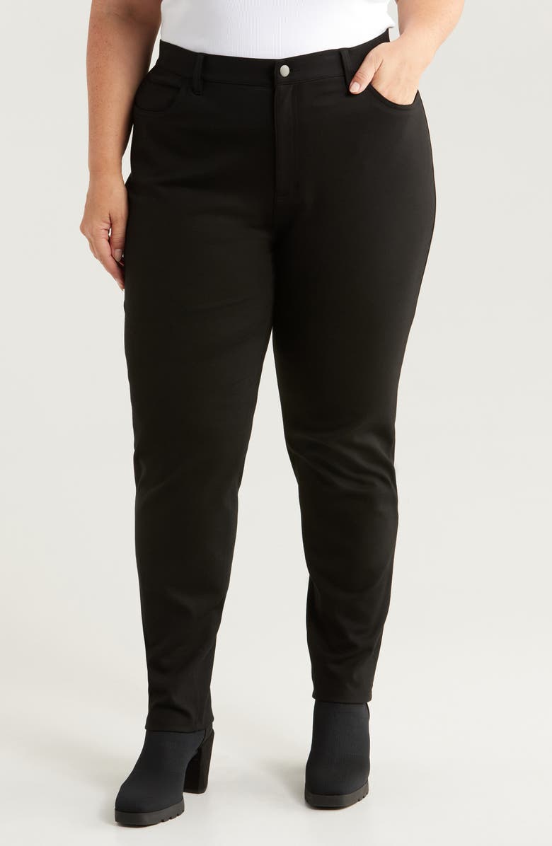 Eileen Fisher High Waist Slim Fit Knit Jeans, Main, color, Black