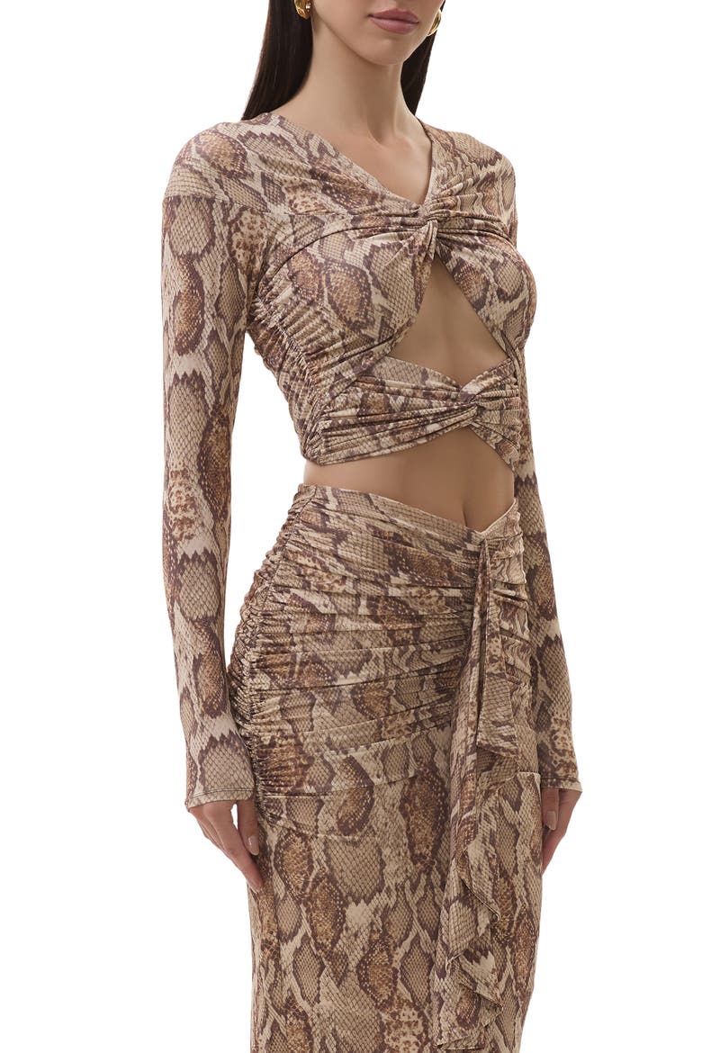 Whitney Ruched Cutout Crop Top, Main, color, SAND SNAKE