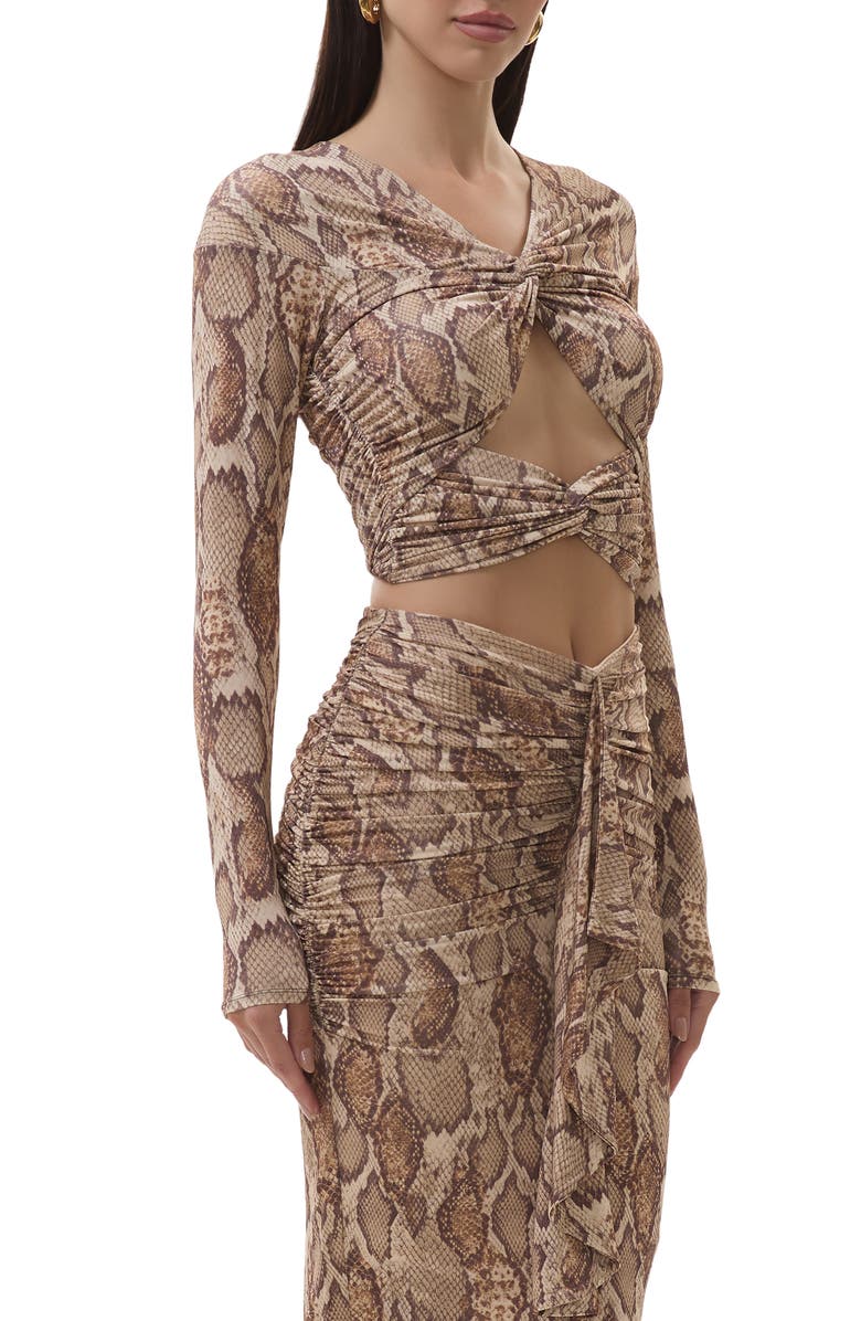 AFRM Whitney Ruched Cutout Crop Top, Main, color, Sand Snake
