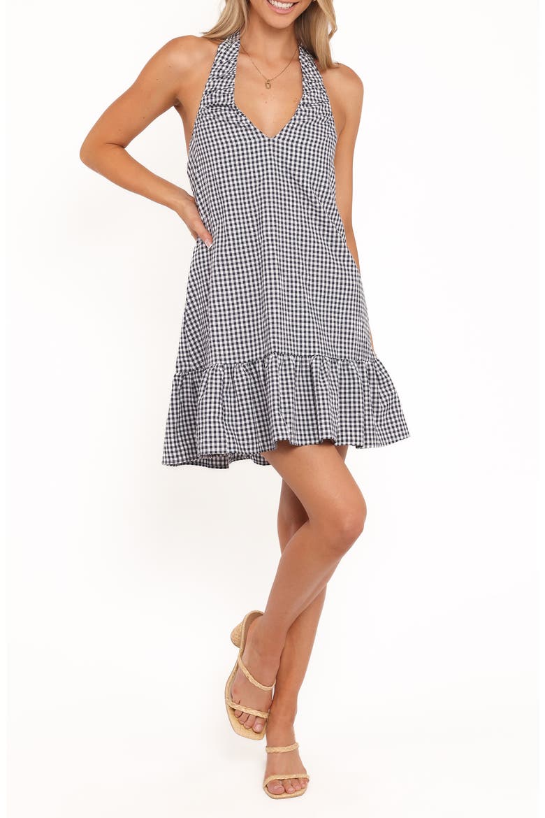 Samson Gingham Halter Mini Dress, Main, color, NAVY GINGHAM
