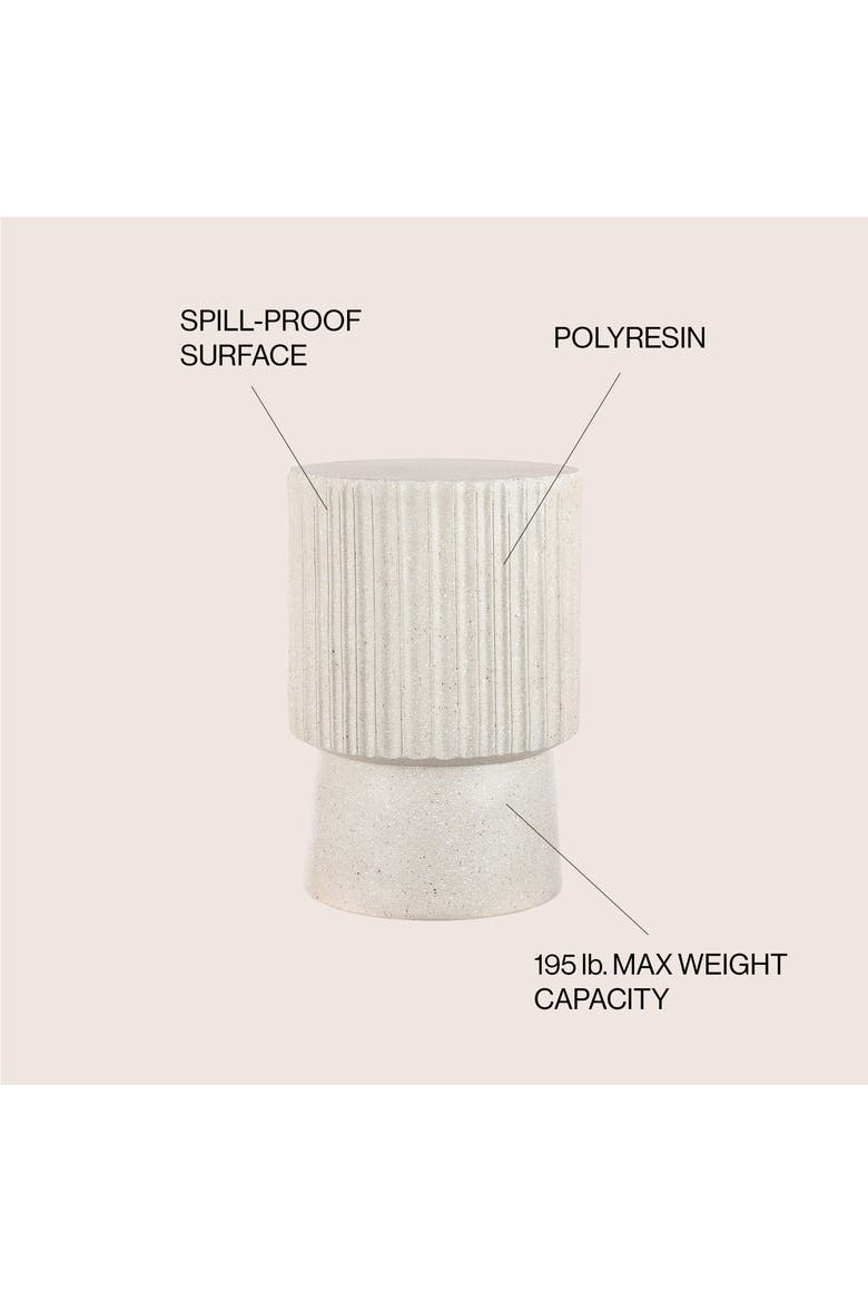 Louisa Modern Fluted Outdoor Accent Table, All-Weather Terrazzo Pedestal Garden Stool & Round Patio Side Table, Alternate, color, Cream Terrazzo