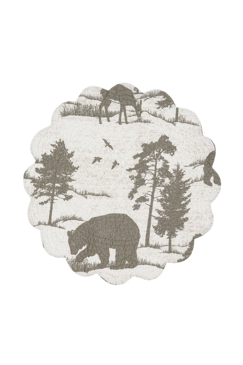 Henderson Hideaway Round Woven Reversible Rustic Winter Wilderness Placemats Set of 6, 17", Alternate, color, Beige