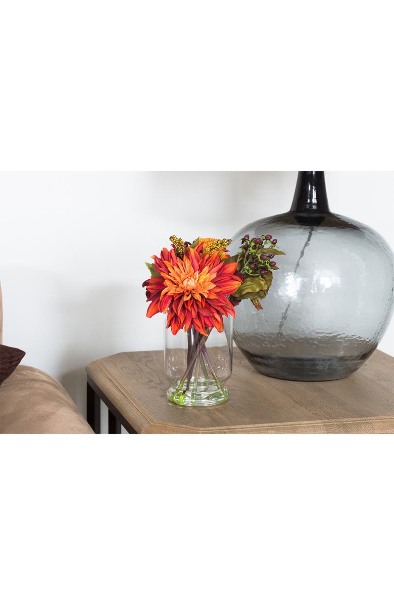 NEARLY NATURAL Orange Dahlia & Mum with Vase Arrangement, Alternate, color, 