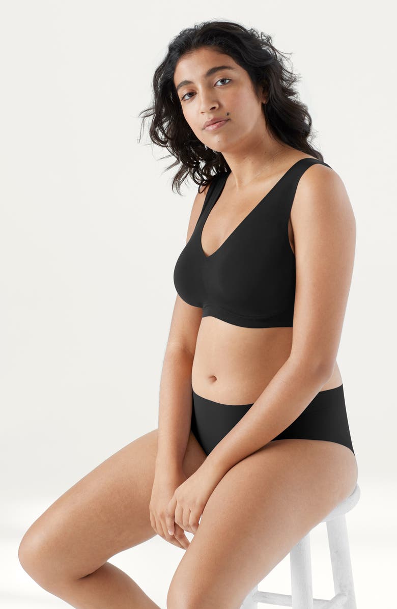 True & Co Body Lift V-Neck Bralette, Alternate, color, Black