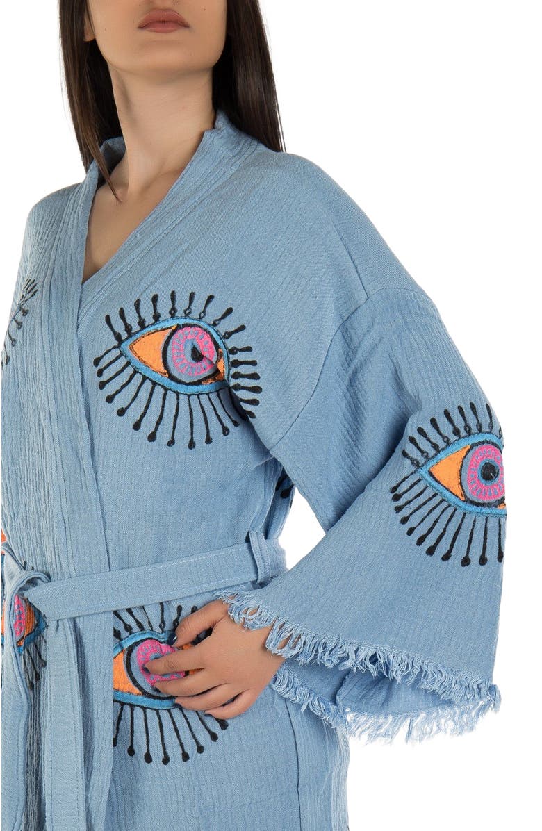 Forever & Always Shoes Cordelia Evil Eye Handmade Short Cotton Robe Cover-Up, Alternate, color, 