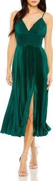 Mac Duggal Ruched Bodice Pleated Dress with Slim Straps