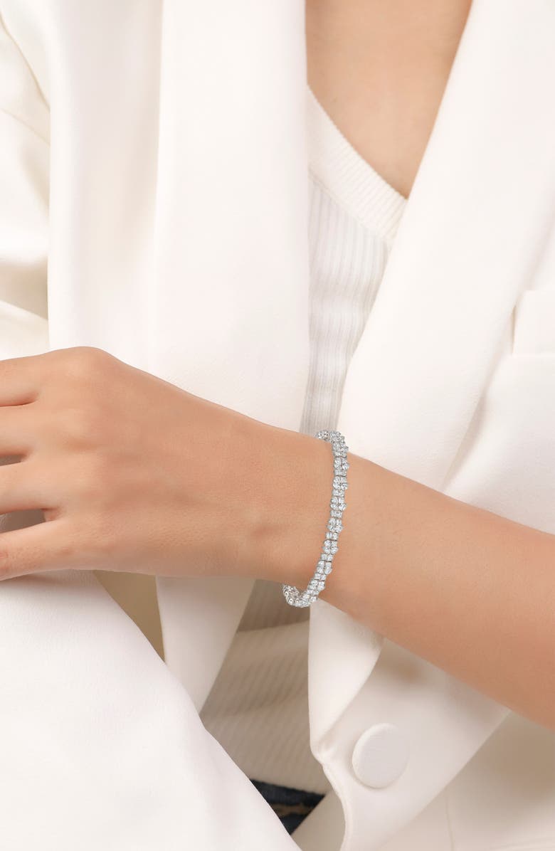 Crislu Multi Cluster Cubic Zirconia Bracelet, Alternate, color, Pure Platinum/ Clear Stone