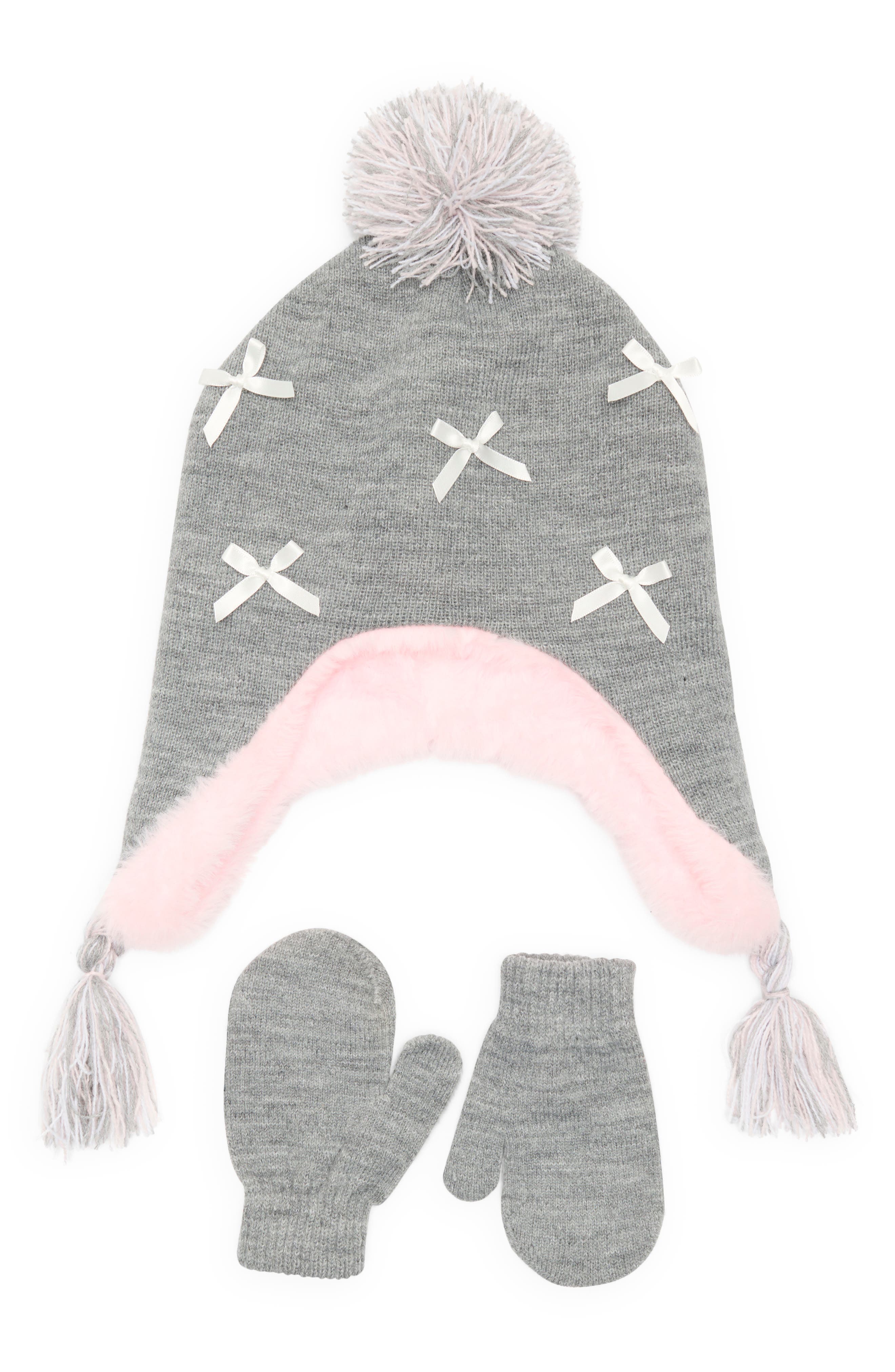 Capelli New York Bow Pompom Trooper Hat & Mittens Set