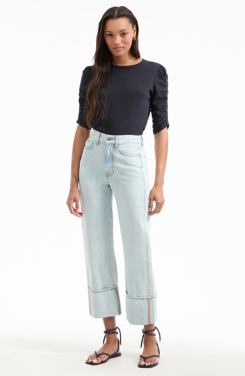 Veronica Beard Waldorf Puff Sleeve Top, Alternate, color, Navy