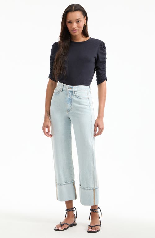 Veronica Beard Waldorf Ruched-sleeve Slub T-shirt In Blue