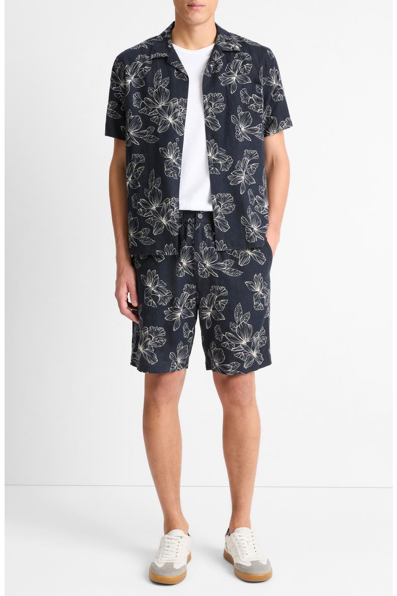 Floral Cotton Beach Shorts, Alternate, color, COASTAL/LIGHT SAND