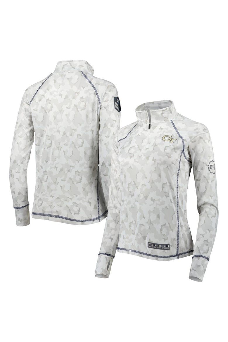 Women's Colosseum White Georgia Tech Yellow Jackets OHT Military Appreciation Officer Arctic Camo Fitted Lightweight 1/4-Zip Jacket, Alternate, color, White