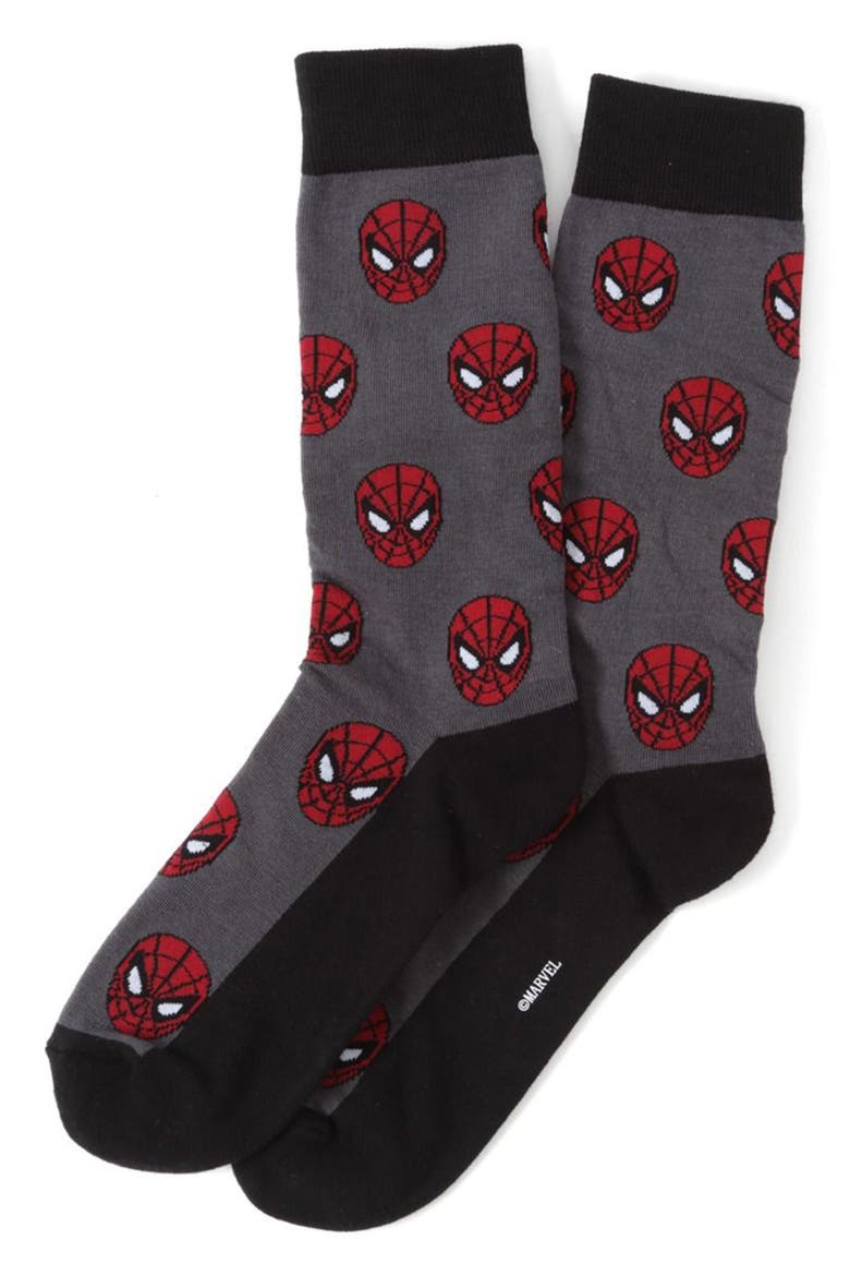 3-Pack Spider-Man Crew Socks & Lapel Pin Set, Alternate, color, BLACK MULTI