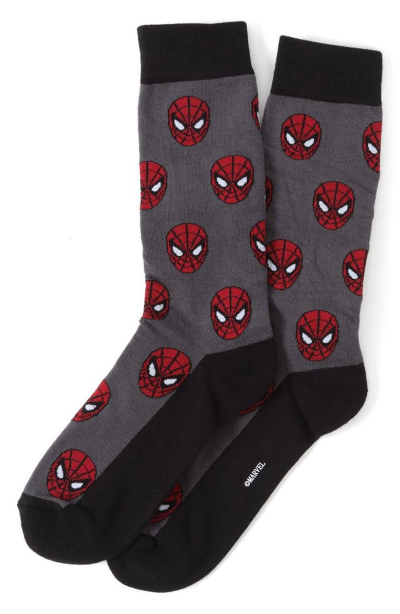 Cufflinks, Inc. 3-Pack Spider-Man Crew Socks & Lapel Pin Set, Alternate, color, Black Multi