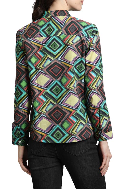 Apny Print Poplin Button-up Shirt In Turquoise/green Multi