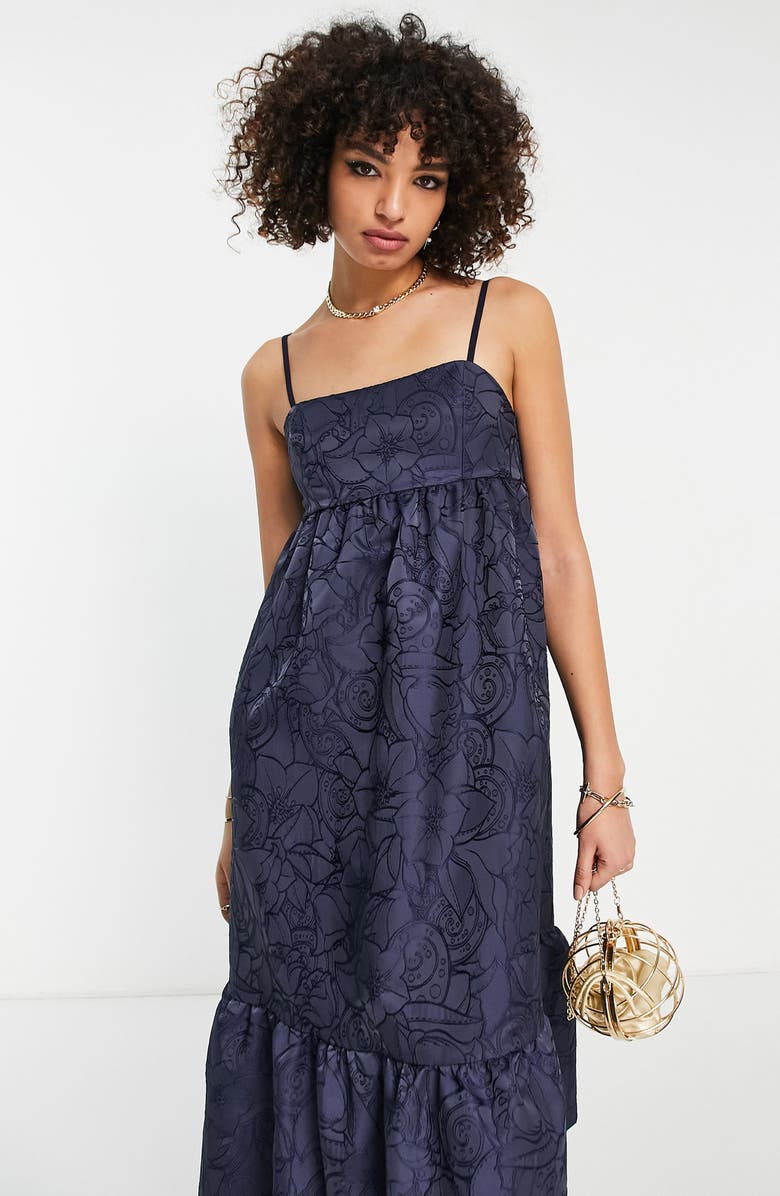Topshop Floral Jacquard Sundress, Alternate, color, 