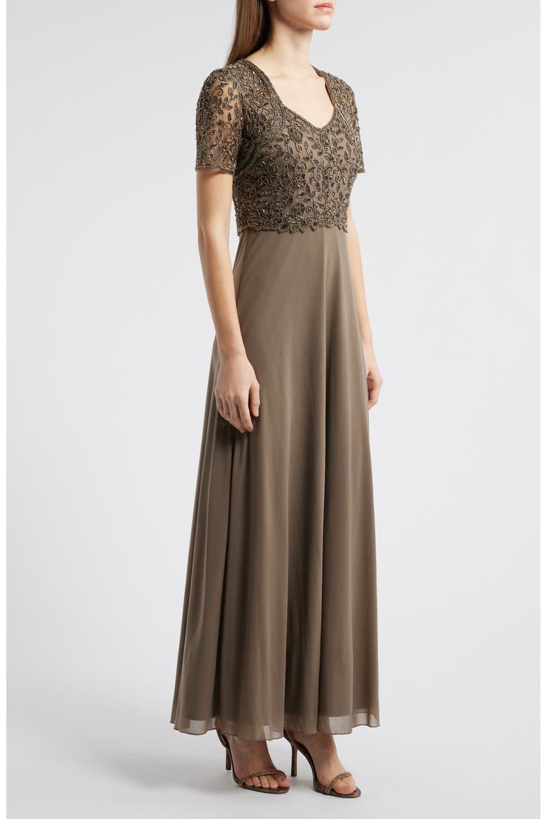 Beaded Bodice A-Line Gown, Alternate, color, MOCHA 228