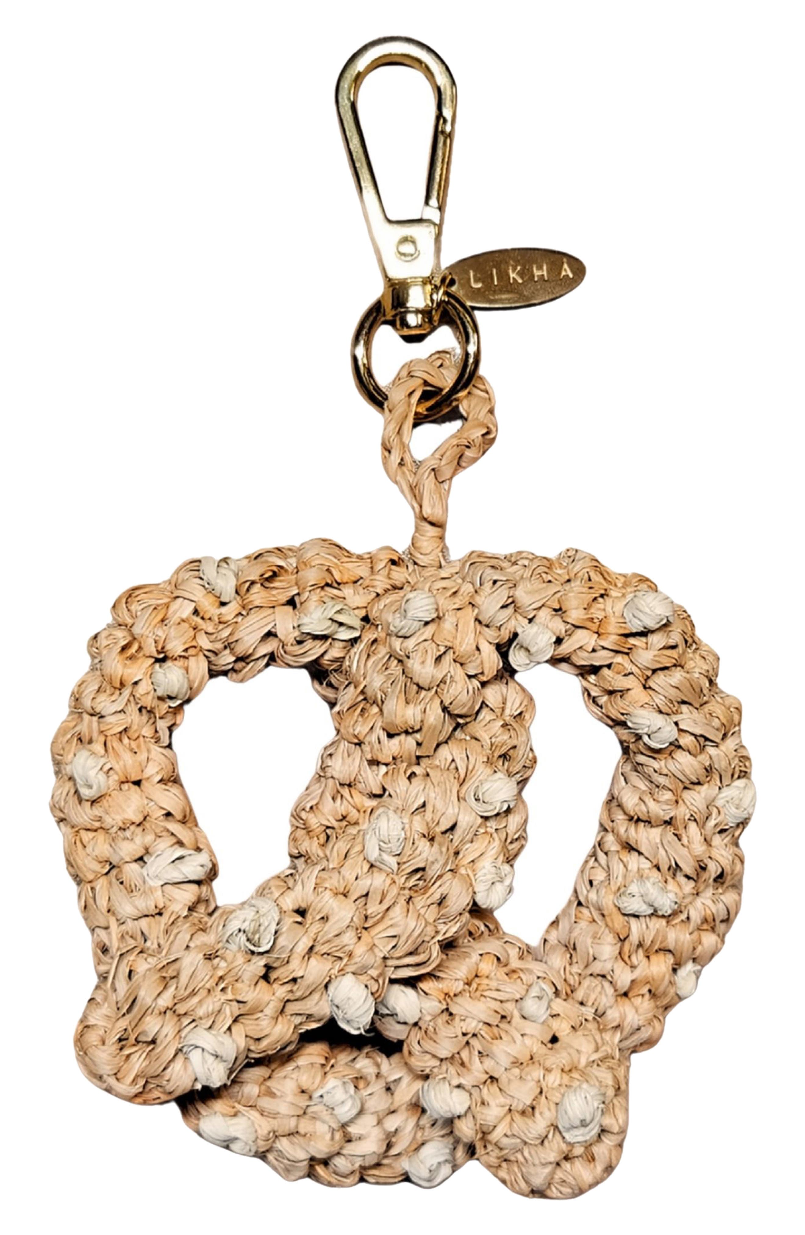 LIKHA NYC Pretzel Raffia Bag Charm, Main, color, Light Brown