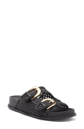 Dolce Vita Sensa Woven Double Strap Slide Sandal In Black Stella