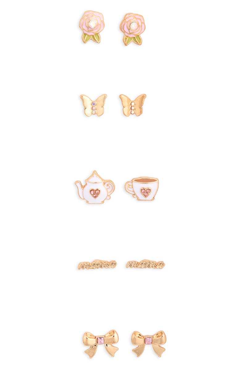 Leith Set of 5 Assorted Stud Earrings, Alternate, color, White Multi- Gold