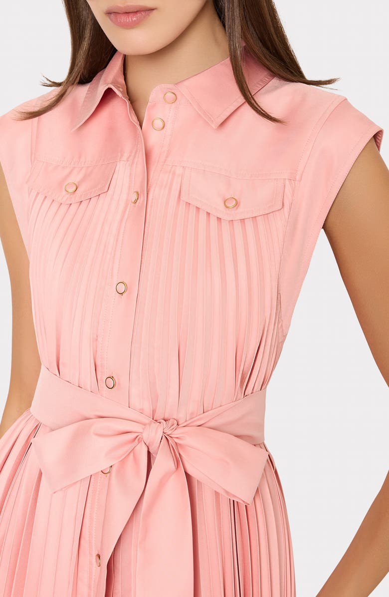 Milly Johanna Pleat Twill Midi Shirtdress, Alternate, color, Blush