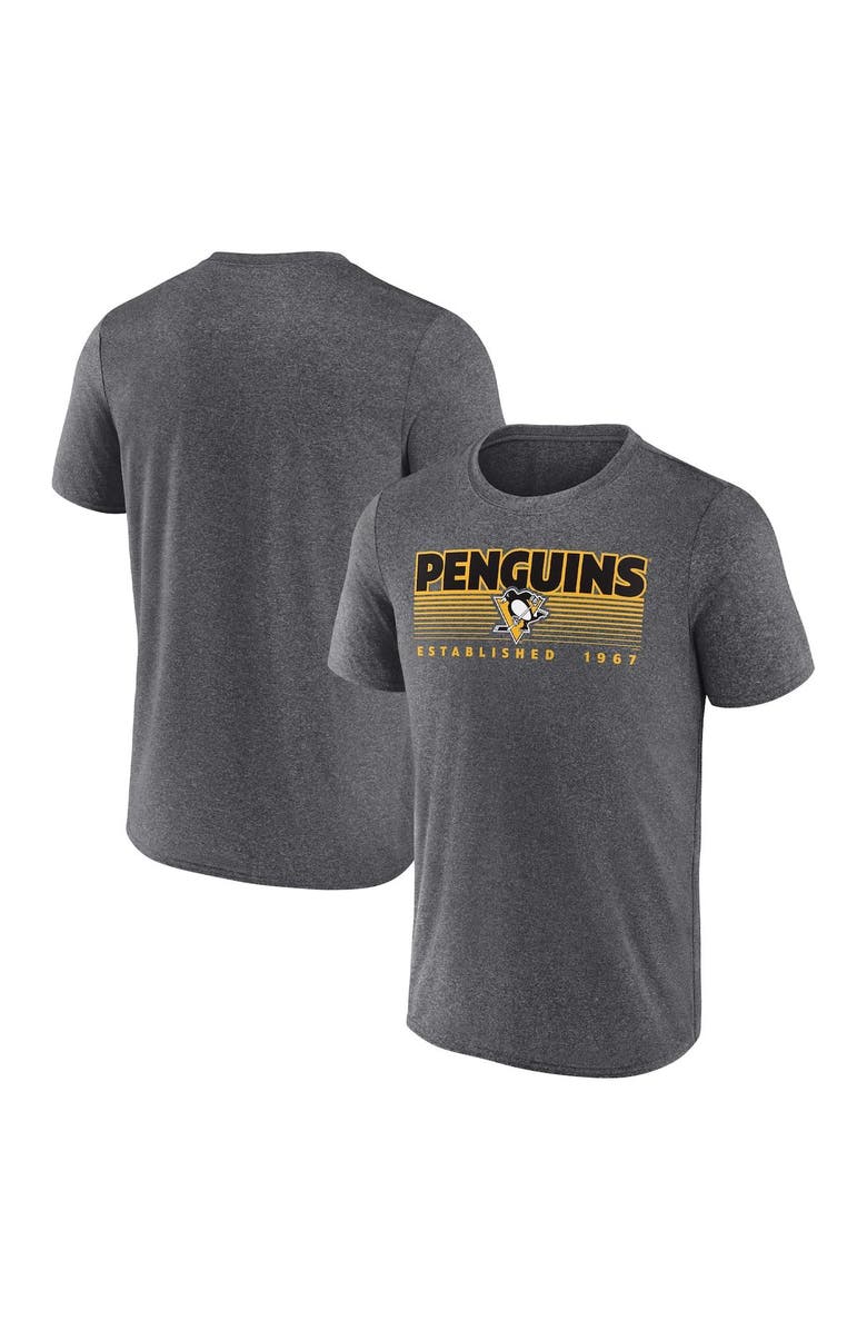 FANATICS Men's Fanatics Branded Heathered Charcoal Pittsburgh Penguins Prodigy Performance T-Shirt, Main, color, 