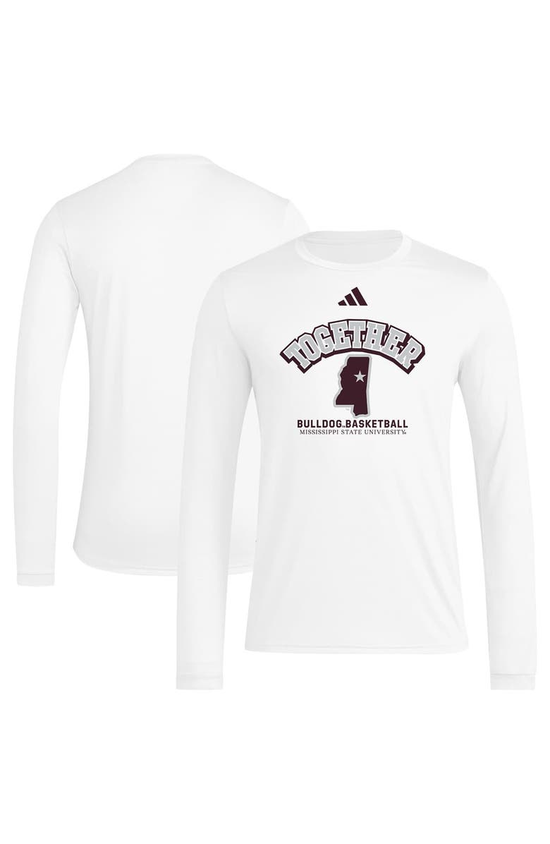 adidas Men's adidas White Mississippi State Bulldogs Together On-Court Pregame Long Sleeve T-Shirt, Main, color, 