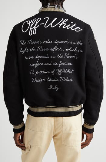 Off-White Moon Phase Virgin Wool Blend Varsity Bomber Jacket