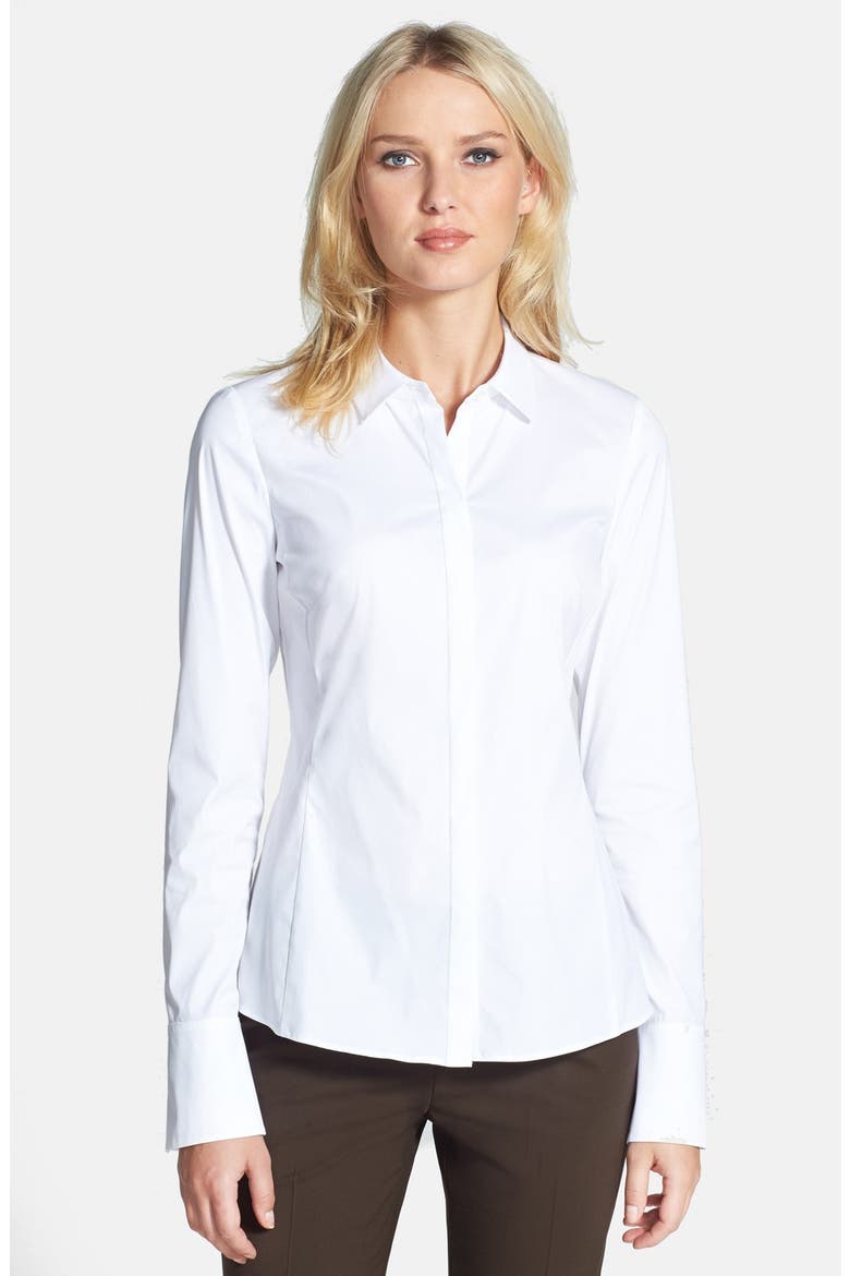 'Olina - Excursion Stretch' Fitted Blouse, Main, color, WHITE
